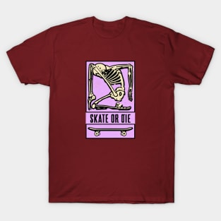 Skeleton Skate or Die (light pink bg) T-Shirt